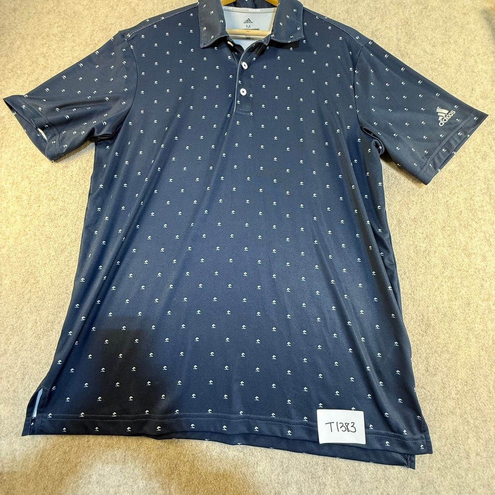 Adidas Golf Mens Navy Blue Palm Tree Lightning Bolt Print Polo Shirt Medium M